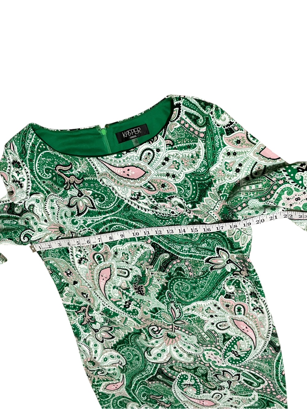 Kasper Printed Ruffle-Sleeve Sheath Green Paisley Print Dress artsy office sz 12 - Picture 11 of 16